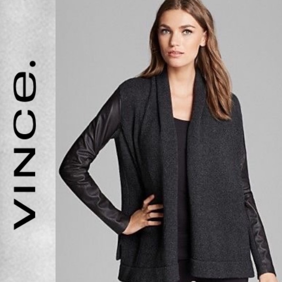 Vince Womens M Leather Sleeve Cardigan 
